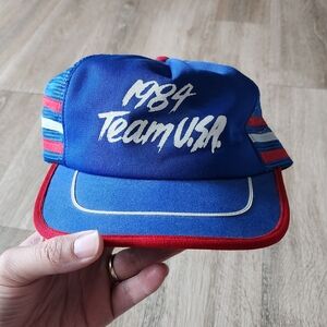 80s 1984 Olympics Team USA Three Stripe Trucker Snapback